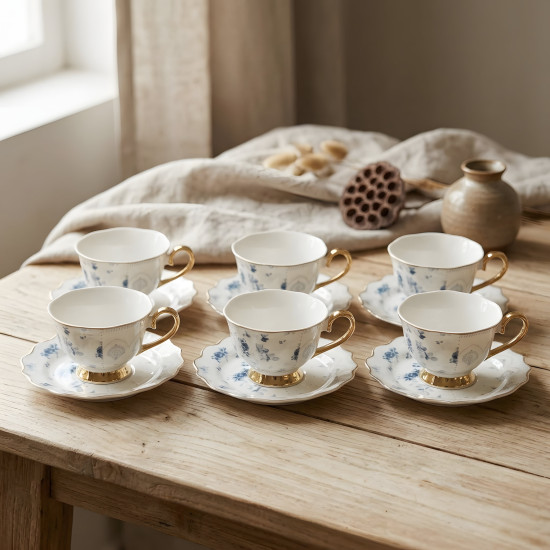 Tea Cup and Saucer Set - 6 Pcs